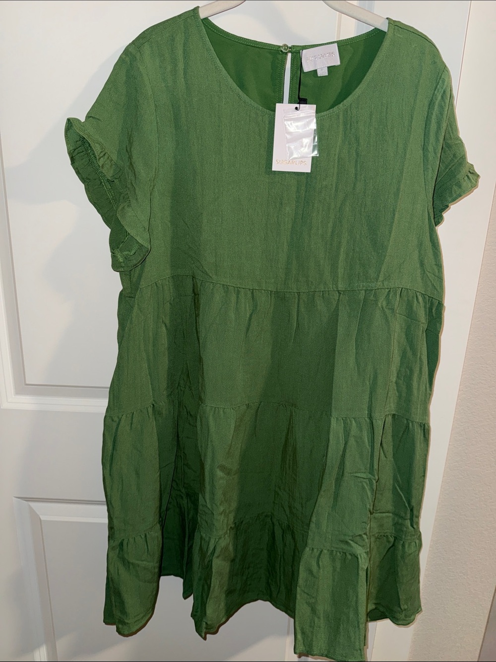 Sugarlips Olive Green Tiered Ruffle Sleeve Casual Dress
